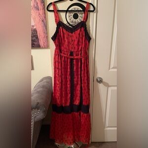 Modcloth Plus Size Womens Vibrant Red Black Lace sheer maxi dress size 1X pre